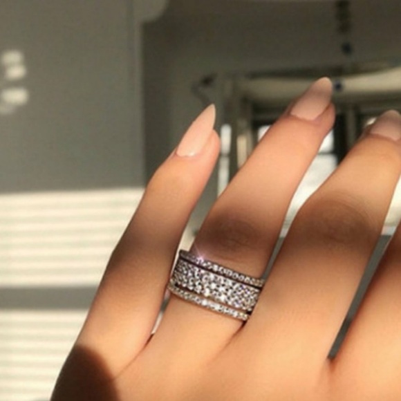 NEW 925 Sterling Silver Stacked Diamond Wide Ring - Picture 2 of 6